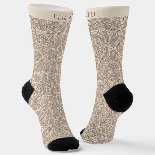 Bream Beige Tan Brown Paisley Pattern Socken (Gewinkelt)