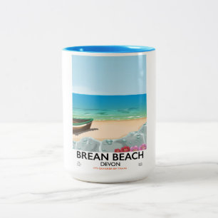 Brean Beach Devon Vintage Reiseposter Zweifarbige Tasse