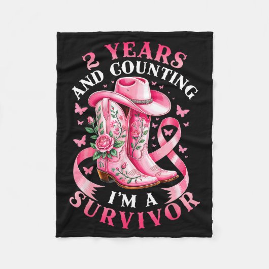 Breast Cancer 2 Years Survivor Nk Ribbon Cowgirl G Fleecedecke (Vorderseite)
