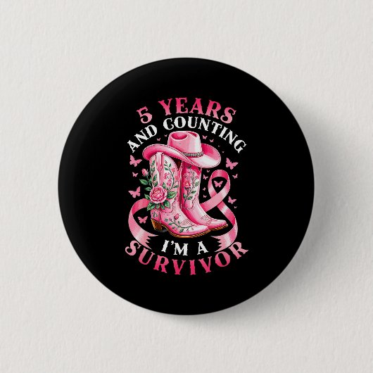 Breast Cancer 5 Years Survivor Nk Ribbon Cowgirl G Button (Vorderseite)