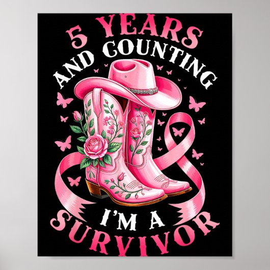 Breast Cancer 5 Years Survivor Nk Ribbon Cowgirl G Poster (Vorne)