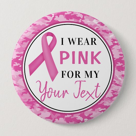 Breast Cancer Awareness Camouflage Ribbon Design Button (Vorderseite)