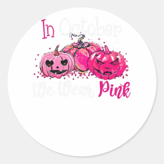 Breast Cancer Awareness In October We Wear Pink Pu Runder Aufkleber (Vorderseite)