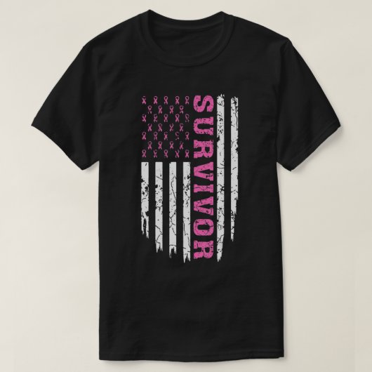 Breast Cancer Awareness Pink Ribbon Survivor Ameri T-Shirt (Design vorne)