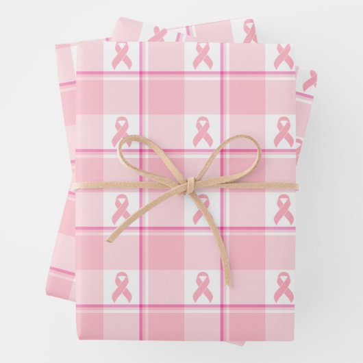 Breast Cancer Awareness Plaid Wrapping Paper, Pink Geschenkpapier Set (Beispiel)