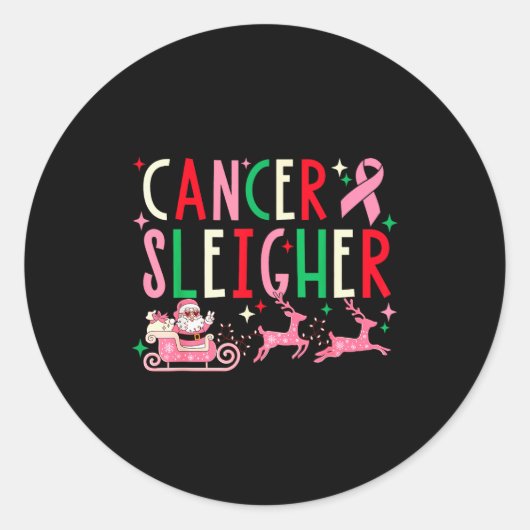 Breast Cancer Christmas Nk Ribbon Santa Sleigh Rei Runder Aufkleber (Vorderseite)