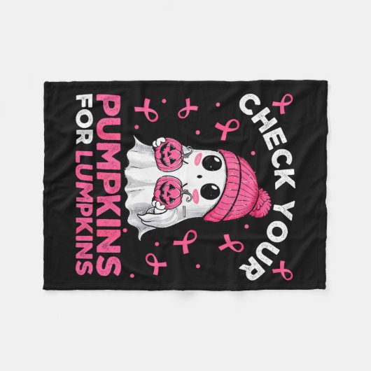 Breast Cancer Halloween Boo Ghost Check Your Pumpk Fleecedecke (Vorderseite (Horizontal))