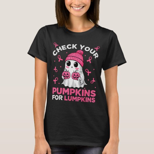 Breast Cancer Halloween Boo Ghost Check Your Pumpk T-Shirt (Vorderseite)