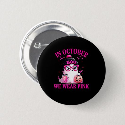 Breast Cancer Halloween Women In October We Wear N Button (Vorne & Hinten)