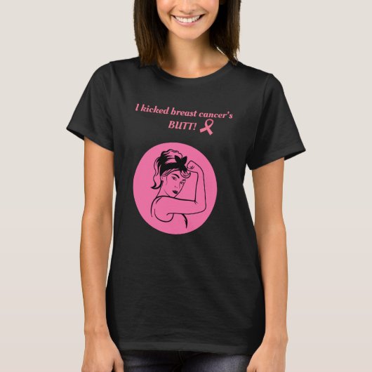 Breast Cancer Pink Kick Butt Woman T-Shirt (Vorderseite)