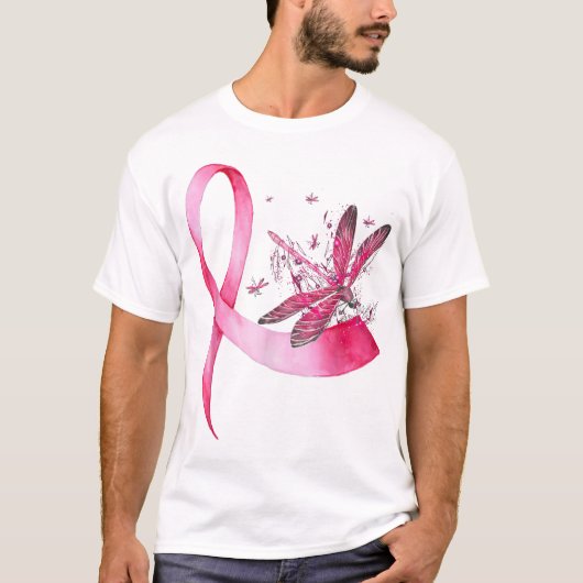 Breast Cancer Ribbon Pink Draquelly T-Shirt (Vorderseite)