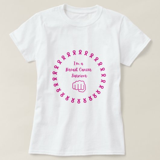 Breast Cancer Survivor Pink Fist White T-Shirt (Design vorne)