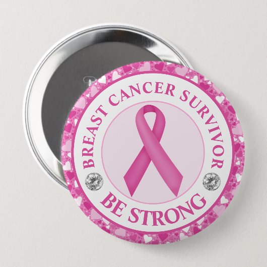 Breast Cancer Survivor – Pink Ribbon Heart Border Button (Vorne & Hinten)