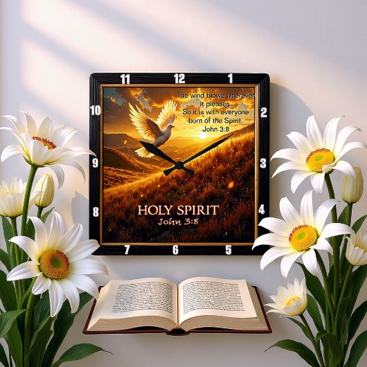Breath of Heaven Holy Spirit Dove John 3:8 Verse Quadratische Wanduhr