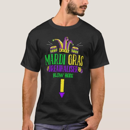 Breathalyzer Blow Here Mardi Gras Masquerade Mask T-Shirt (Vorderseite)