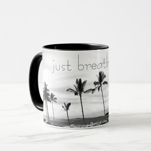 Breathe Hawaii Buddha Schwarz-weißes Foto Tasse (Vorderseite Links)