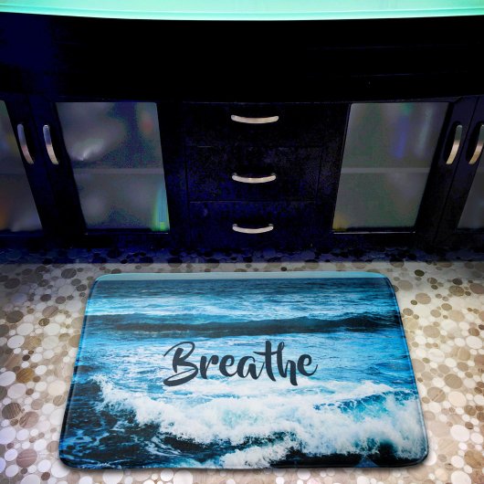 "Breathe" Hawaii Türkis Blue Ocean Waves Foto Badematte