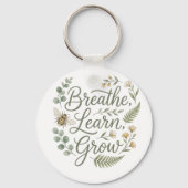 Breathe Learn Grow  Botanical Bee Teachers gift Schlüsselanhänger (Vorderseite)