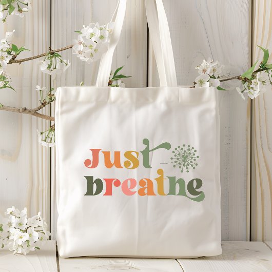 Breathe Modern Typografy Dandelion Blume Tragetasche
