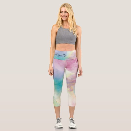 "Breathe" Wasserfarbe Yoga Leggings (Vorderseite)