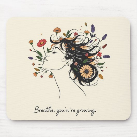 “Breathe, You’re Growing” Floral Mindfulness pad Mousepad (Vorne)