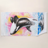 Brechen Orca Whale Regenbogen Wasserfarbe Strandtuch (Vorderseite)