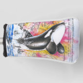 Brechen Orca Whale Vintage Karte Regenbogen Golf Headcover (Vorderseite)