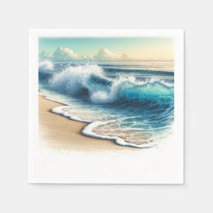 Brechende Ozeanwellen Rustikale Strandhochzeit an Serviette