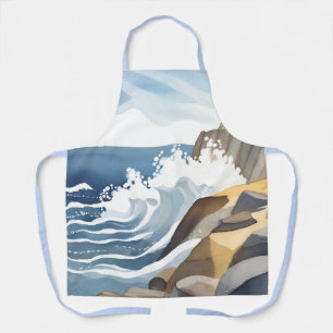 Brechende Wellen Felsige Küstenküste Aquarell Schürze