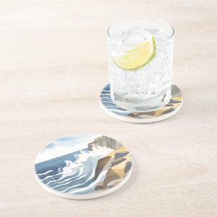 Brechende Wellen Wasserfarbe Felsige Küstenküste Getränkeuntersetzer