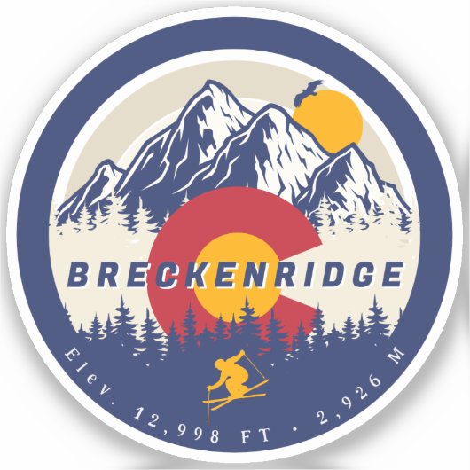 Breckenridge Colorado Flag Mountain Ski Souvenir Aufkleber (Vorderseite)