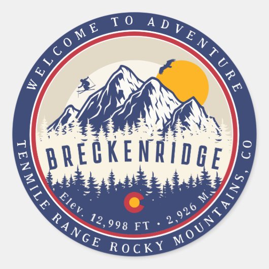 Breckenridge Colorado Flag Mountain Ski Souvenir Runder Aufkleber (Vorderseite)