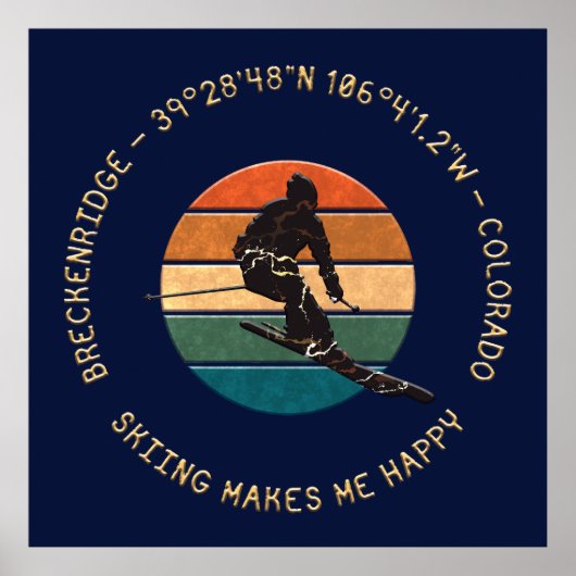 Breckenridge, Colorado - Man Skier Golden Text Poster (Vorne)