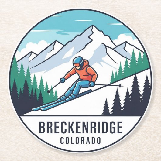 Breckenridge Colorado Skifahrer Runder Pappuntersetzer (Vorderseite)