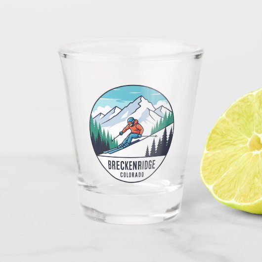 Breckenridge Colorado Skifahrer Schnapsglas (Vorderseite)