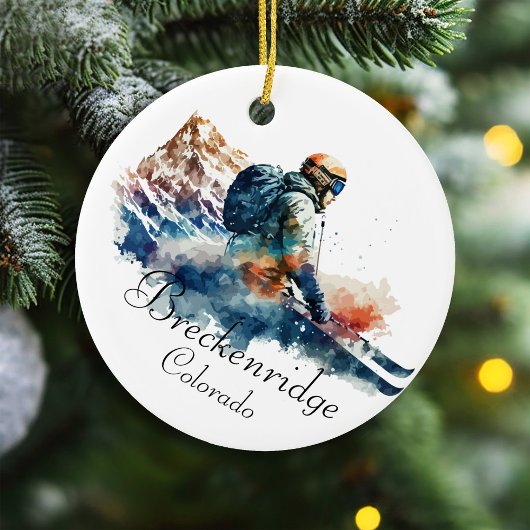 Breckenridge Colorado Watercolor Snowboarden Keramik Ornament
