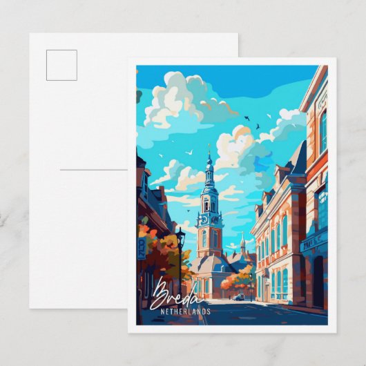 Breda Niederlande Art Vintage Reise Illustration Postkarte (Vorne/Hinten)