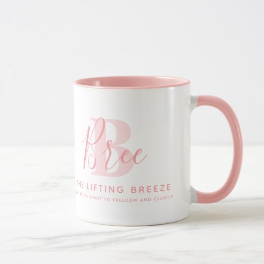 Bree Name Bedeutung und Monogramm in sanftem rosa  Tasse (Rechts)