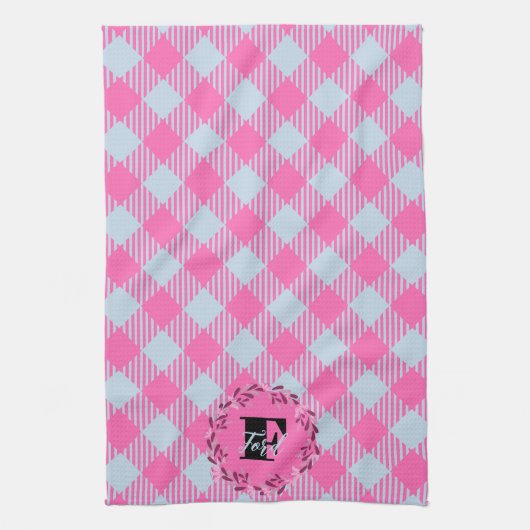 "Breezy Blue, Hot Pink" Gingham individuell anpass Geschirrtuch (Vertikal)