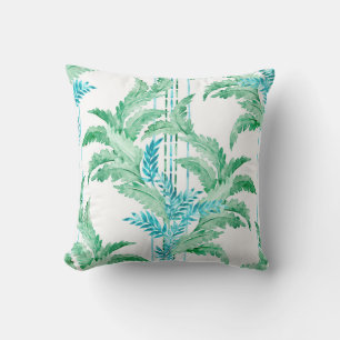 Breezy Cool Blue und Green Watercolor-Blätter Kissen