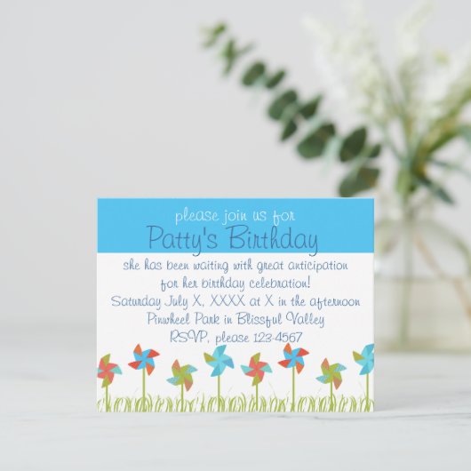 Breezy Pinwheels Einladung (Stehend Vorderseite)