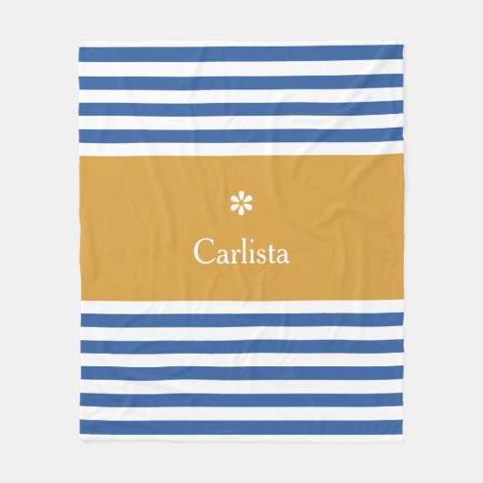 Breitblauer Horizontalstreifen Goldname und Daisy Fleecedecke (Vorderseite)