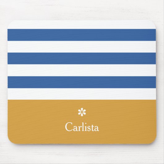 Breitblauer Horizontalstreifen Goldname und Daisy Mousepad (Vorne)