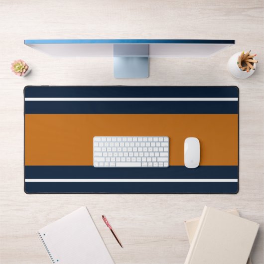 Breite 70er Orange Weiße Navy Blau Rennstreifen Schreibtischunterlage (Büro 1)