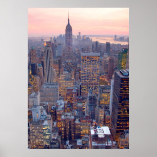 Breite Ansicht von Manhattan am Sonnenuntergang Poster