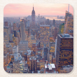 Breite Ansicht von Manhattan am Sonnenuntergang Rechteckiger Pappuntersetzer