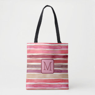 Breite Aquarellstreifen Pflaumenfarbe Blockmonogra Tasche