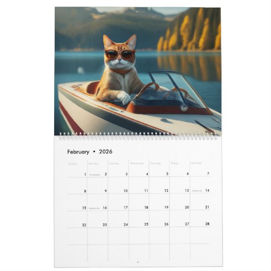 Breite auf dem Wasser Witzige Coole Katzen Boot Kalender (Feb 2026)