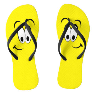 Breite Augen lächelnd gelbes Gesicht Flip Flops Badesandalen