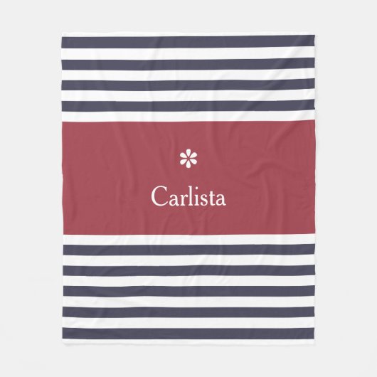 Breite blaue horizontale Streifen roter Name Daisy Fleecedecke (Vorderseite)